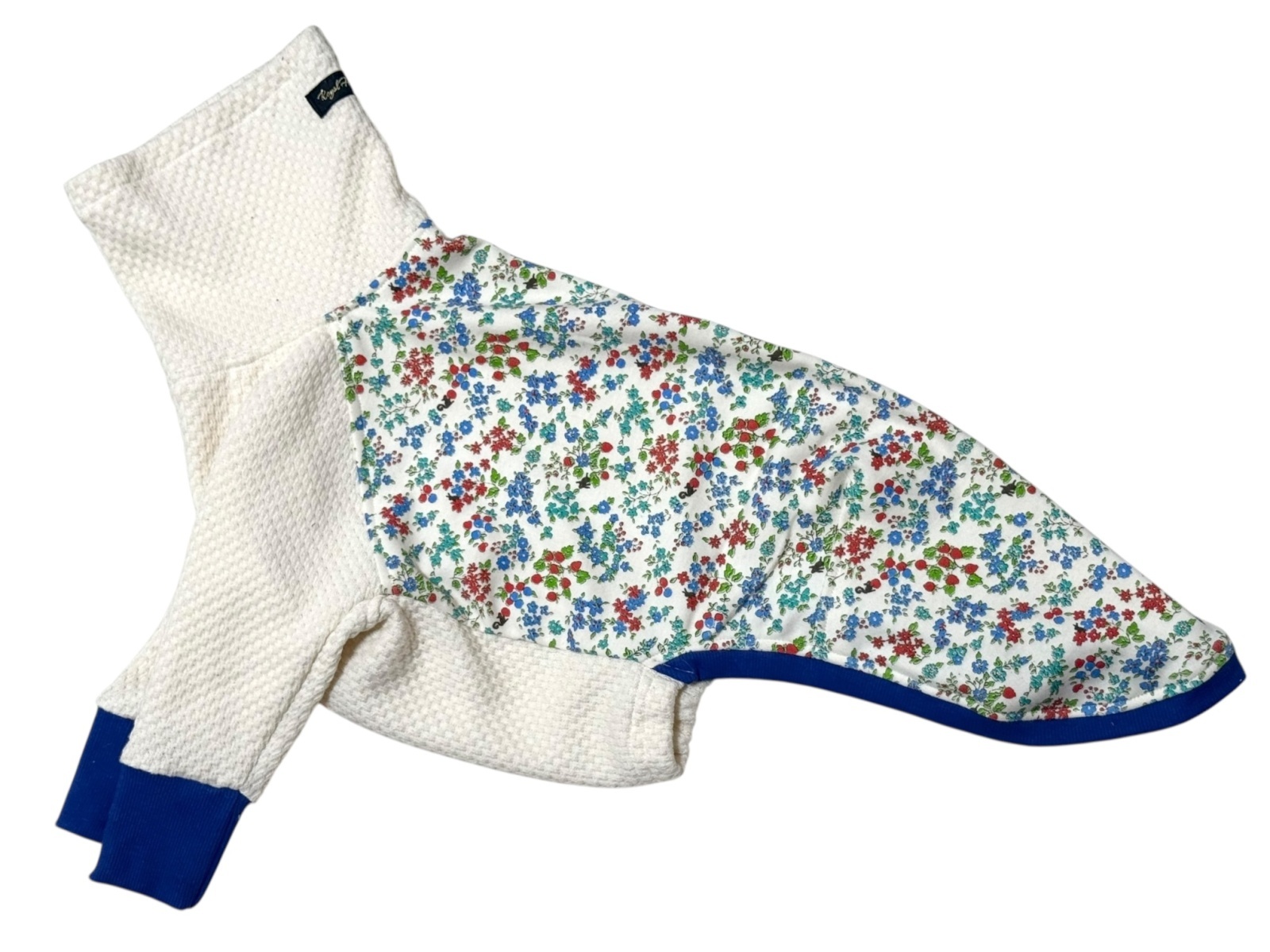 ■即納：ウィペットMサイズ/34/60/50(11~12キロ）　小花スムース×ジャガードニットラグランコンビ（ブルー）