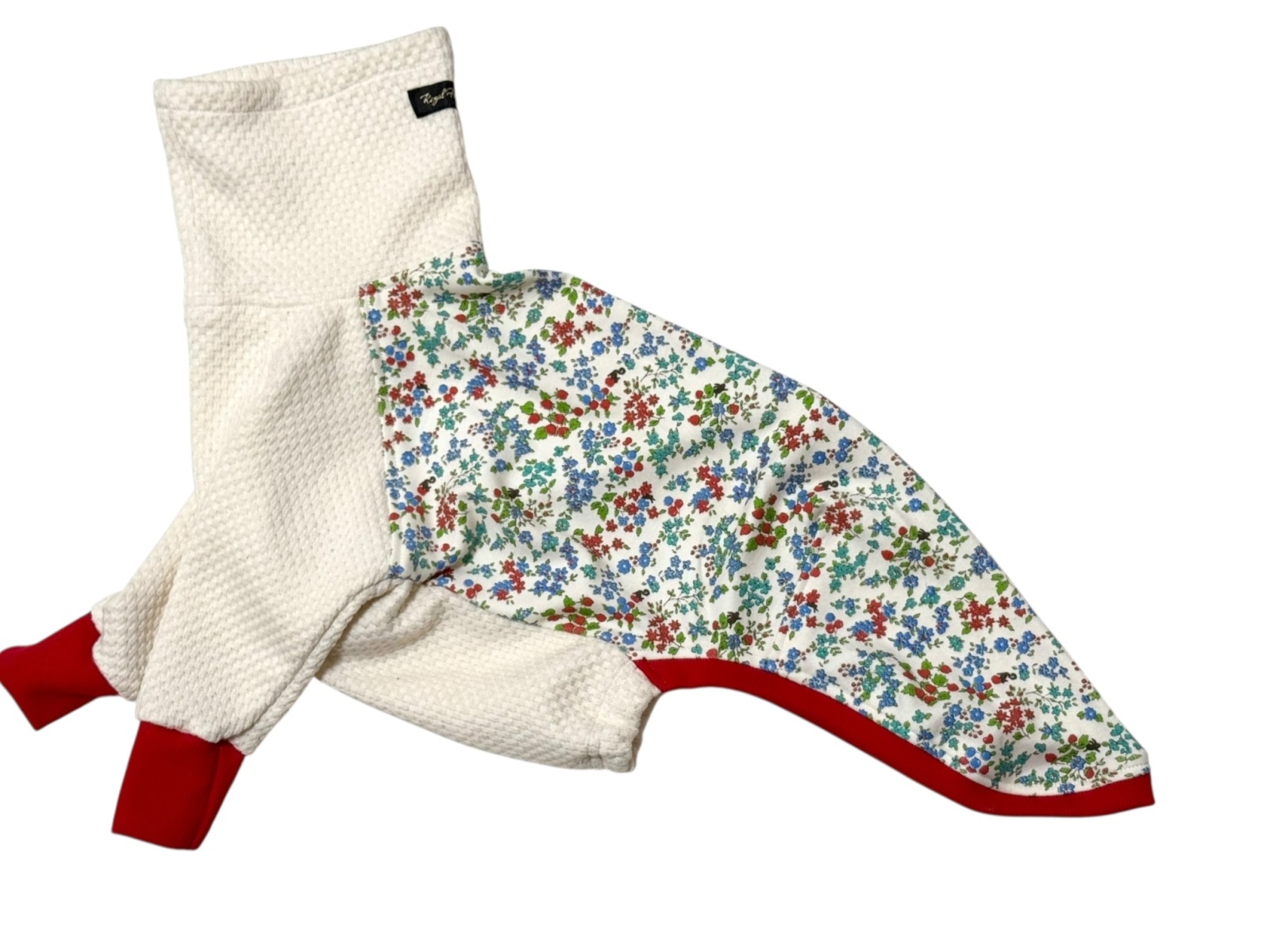 ■即納：ウィペットMサイズ/34/60/50(11~12キロ）　小花スムース×ジャガードニットラグランコンビ（レッド）