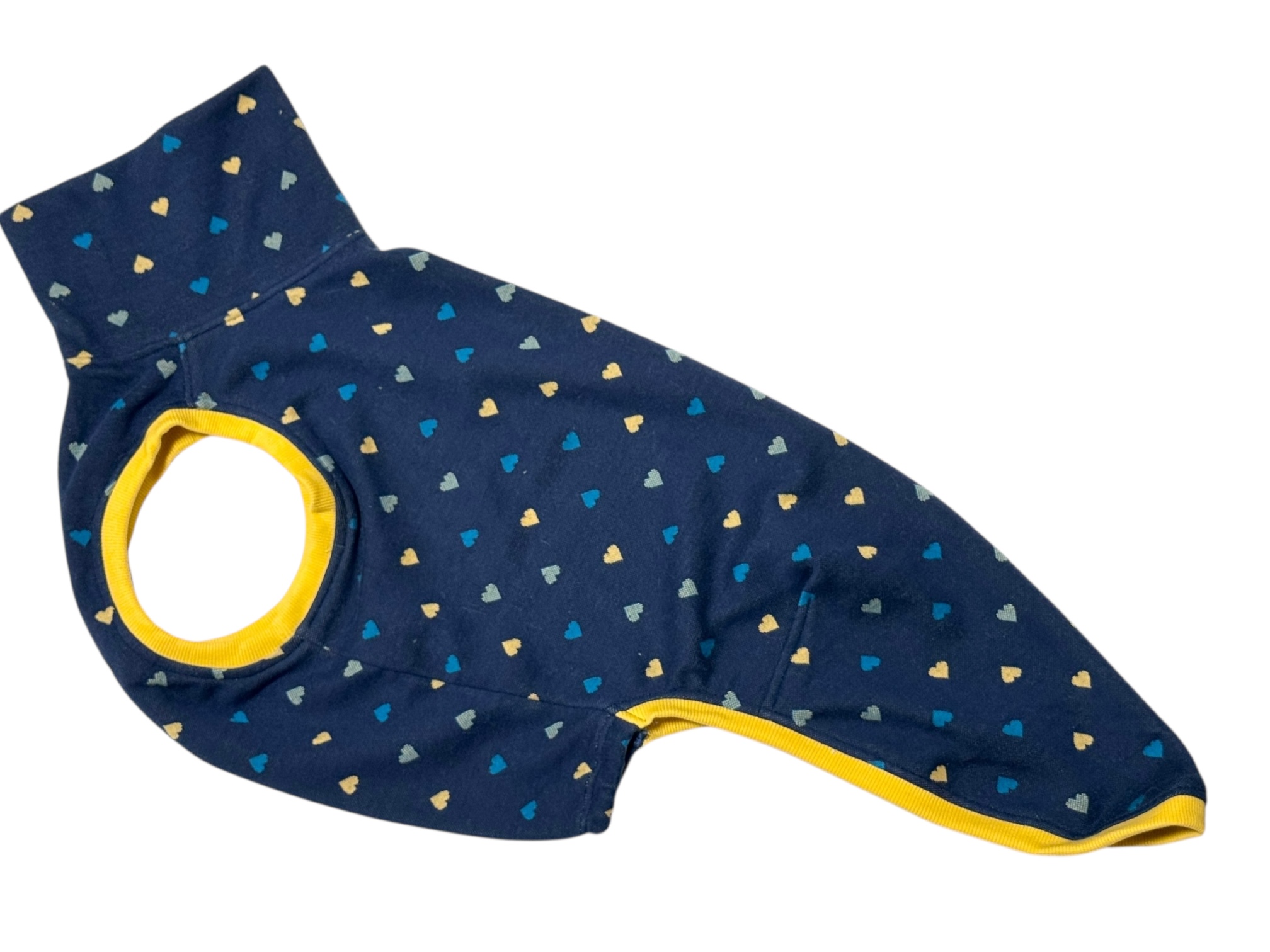 ■即納：サルーキSサイズ/Mサイズ　）★ハート柄ネイビージャガードハイネックニット