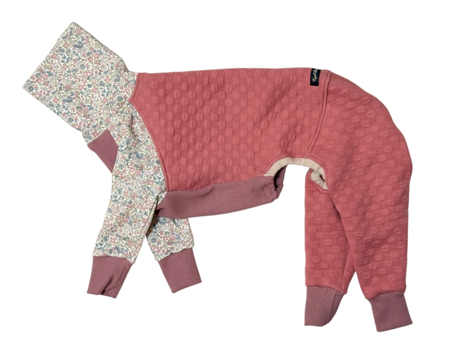 ■即納：ウィペットMサイズ　キルトニットタイプロンパース（ピンクキルト×花柄）